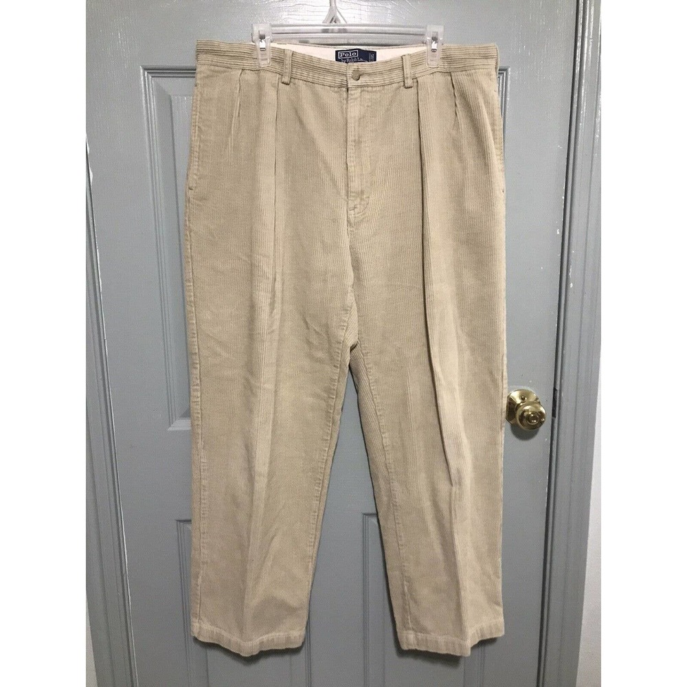 Vintage Polo Ralph Lauren Andrew Pants Corduroy Cords Men’s 37x28 Pleated Beige